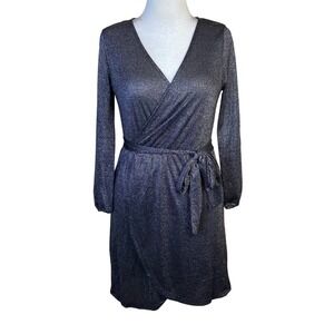 Halogen Size Small Lurex Faux Wrap Long Sleeve Knee Length Dress Glam Party‎